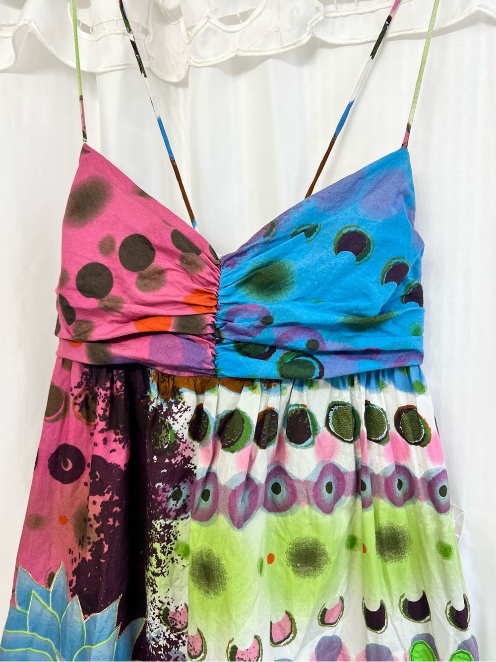 Desigual Y2K Floral Abstract Midi Dress Size 44 Strappy Boho Embroidered US L - Picture 3 of 12